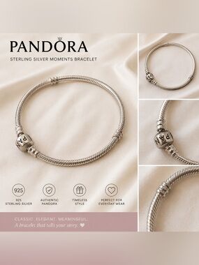 Pandora Silver Snake Chain Bracelet with Logo Clasp - Size 21